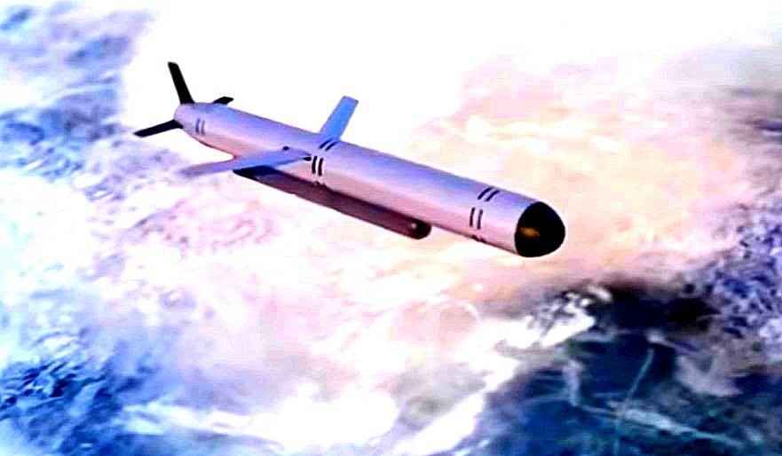 Artystyczna wizja pocisku 9M370 Buriewiestnik w locie. 